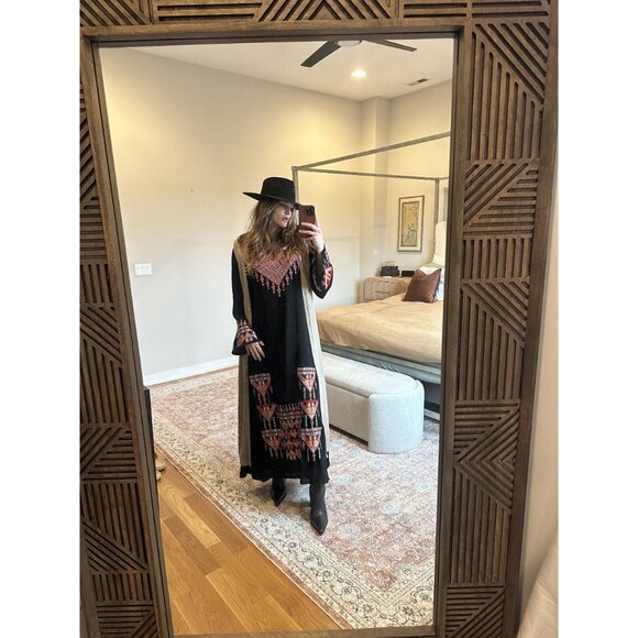 Black Aztec Longsleeve Mumu Midi Dress One Size - Picture 4 of 8